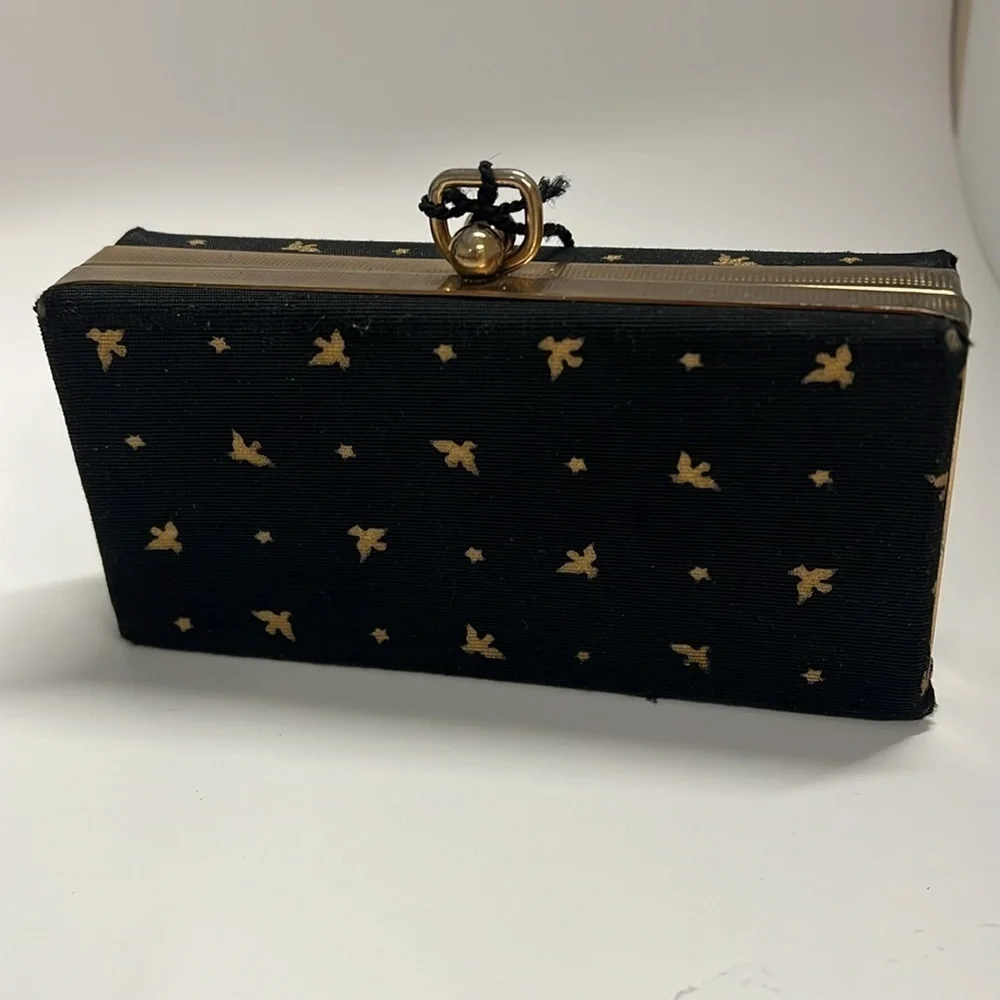 Vintage 60s Belding Corticelli Gold & Black Structured Brocade Box Clutch Case